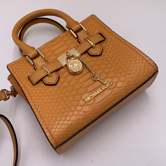 Michael Kors HAMILTON XSMALL  Snake Embossed SATCHEL CROSSBODY BAG CIDER COLOR - Picture 9 of 16